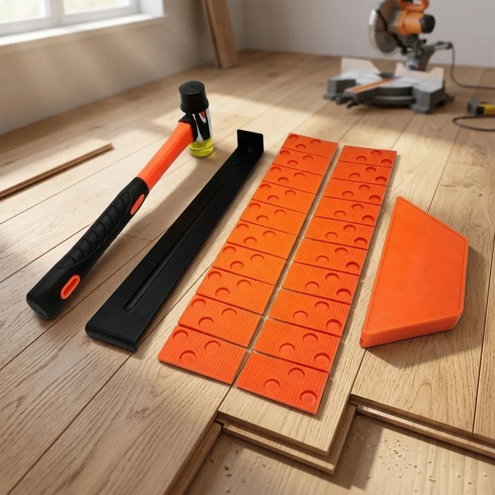 Wood Flooring Tools Kit with Rubber Hammer 13 inch Spacers Pull Bar Tapping Block for Tight Space Installation