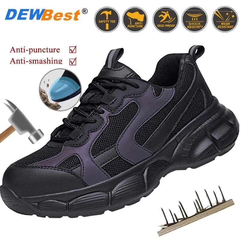 

Men's and women's steel toe anti-smash and anti-puncture lightweight soft sole breathable work safety shoes wear-resistant