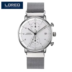 LOREO Luxury Brand Silver Steel Quartz Men Steel Watch Waterproof 3ATM Luminous Watches Calendar Watch Dropshipping 2024