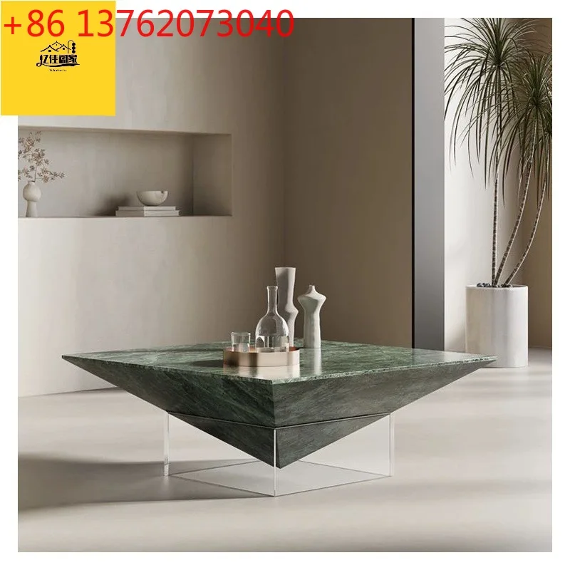 

Modern Italian minimalist acrylic marble coffee table light luxury high-end square