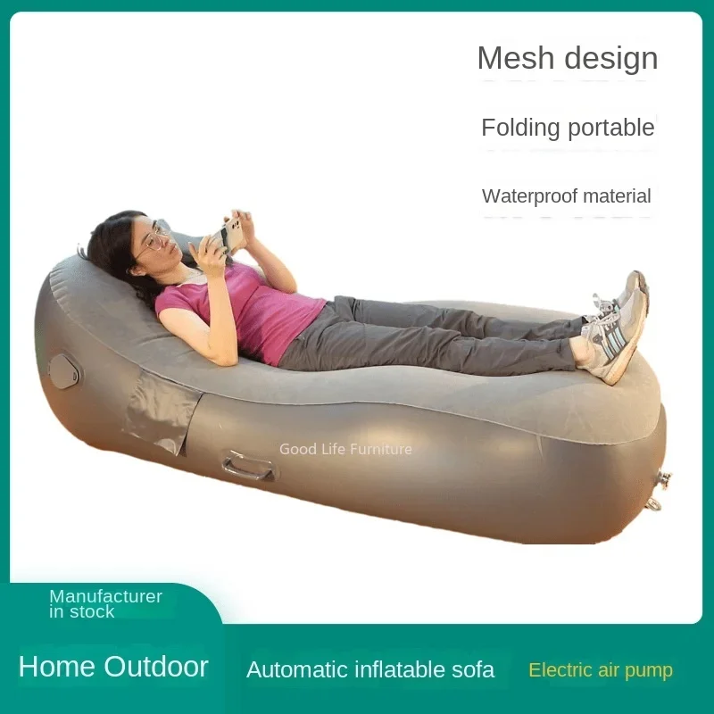 Portable Camping Fast Inflatable Sofa Single Recliner Sofa Convenient Recliner Outdoor Camping Clip Mesh Flocking Bed