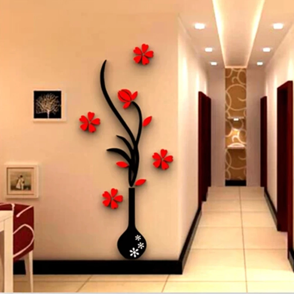 DIY Vas Bunga Wallpaper Berperekat Pohon Kristal Akrilik 3D Stiker Dinding Decal Kamar Anak-anak Dekorasi Rumah