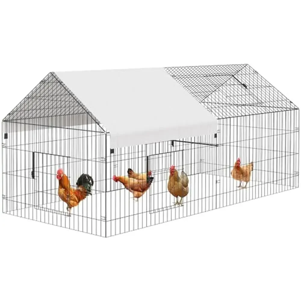 Large Metal Chicken Coop with Waterproof Cover Portable Poultry Cage Walk in Hen House Yard Farm Safe Secure Spacious Solid