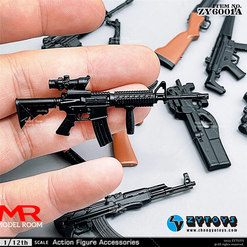 ZYTOYS ZY6001 1/12 Scale MP5 M4 AK47 P90 M1887 Soldier Gun Weapon Model 9pcs Mini Scene Accessories Fit 6\'\' Action Figure Body