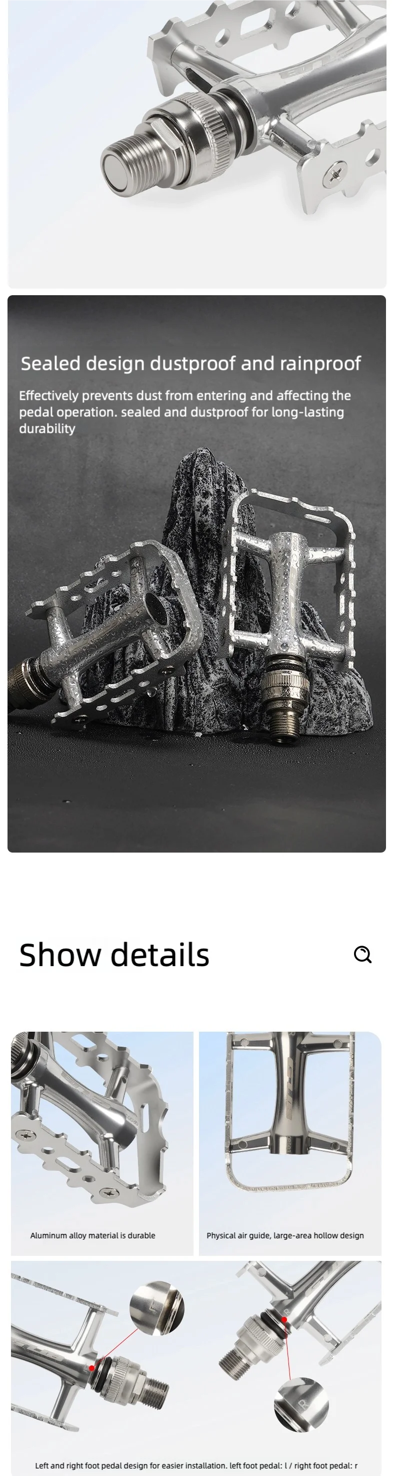 GUB QR003 Fahrradpedal Schnellspanner Aluminiumlegierung Pedal für Mountainbike/Rennrad/Klapprad DU-Lager Rutschfestes Fahrradpedal – Detail 5