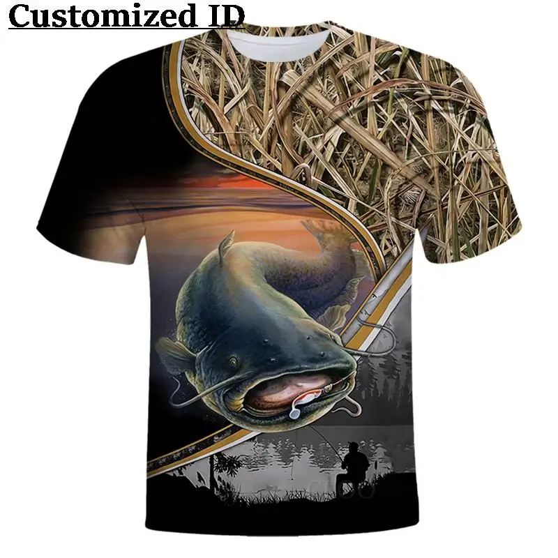 New Summer Men\'s Catfish 3D Printed T-Shirt Loose Comfortable Short Sleeved Casual Street Wear Unisex O-Collar 2023 Men Top