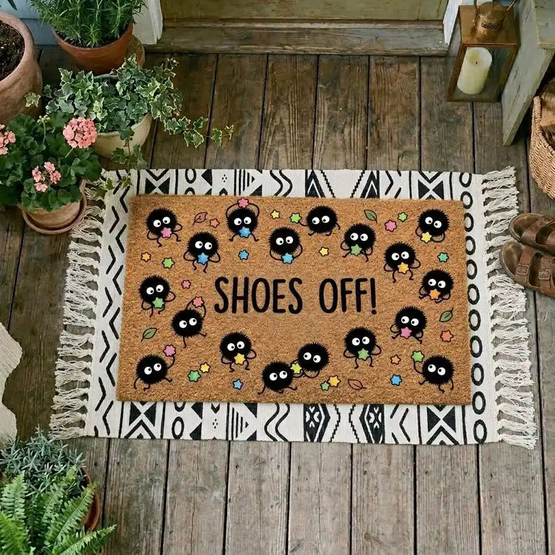 Shoes off Welcome Mat Anti-abrasion Non-slip Doormat Custom Text Pattern Funny Cozy Mats For Door Floor Entryway Decor Coir Rugs
