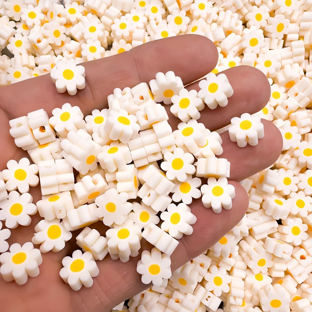 102pcs 9mm Polymer Clay White And Mixed Flower Patterns For DIY Making