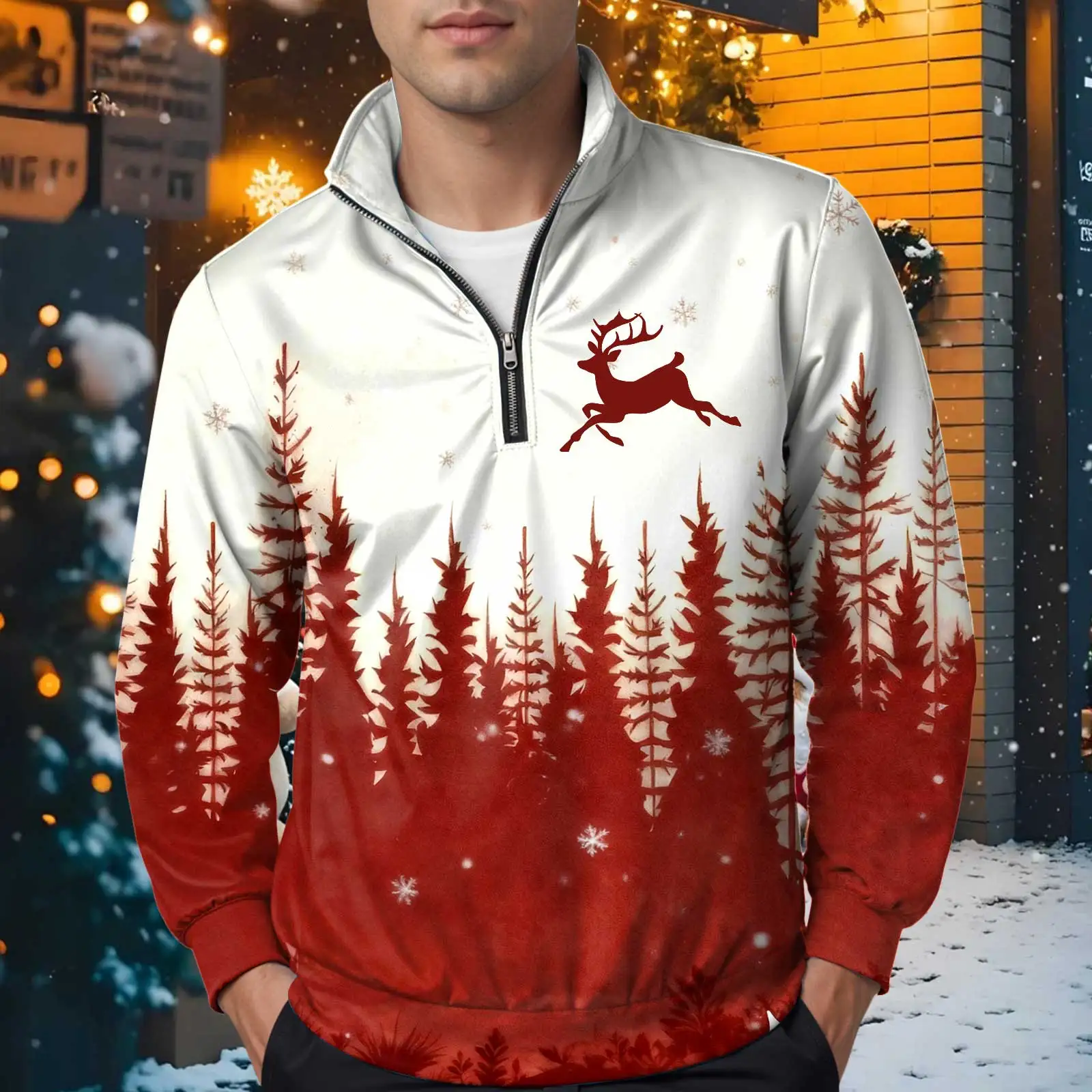 

Christmas Leisure Zipper Sweatshirts For Men 3D Print Elk Graphic Long Sleeve Pullover Men's Autumn Winter Fashion Loose Clothes