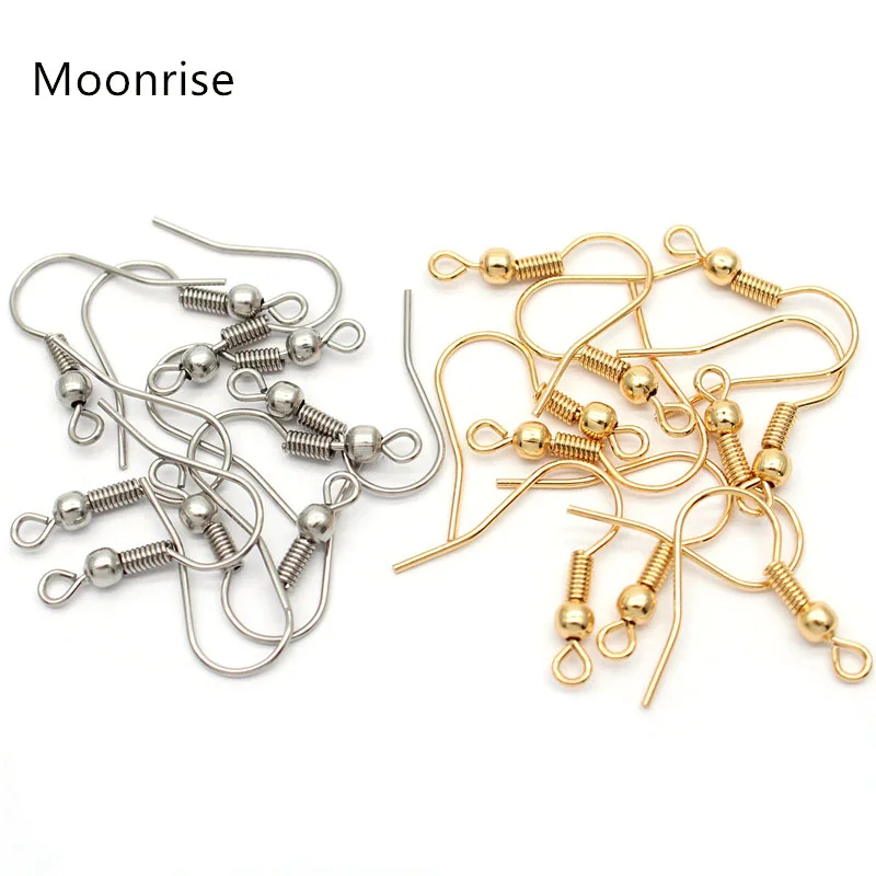 50pcs 316 Stainless Steel Hypoallergenic Earring Hooks Fish Earwire with Coil and Ball for Jewelry Making 20x20mm