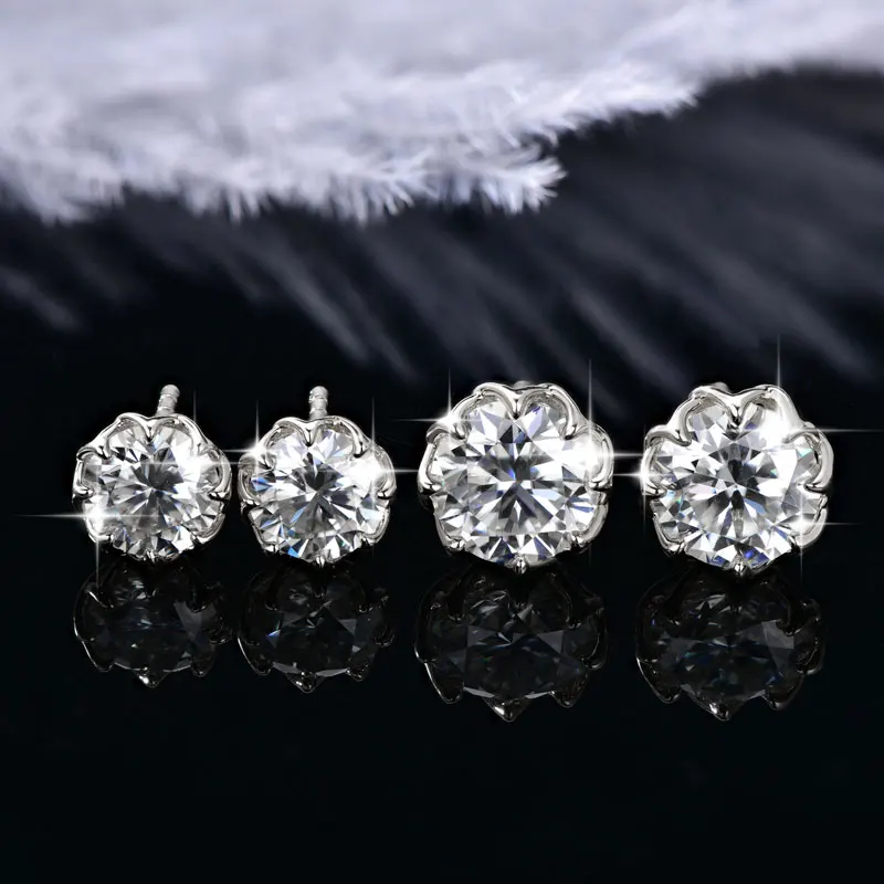 Rrjzz D-Farbe VVS1 Moissanit Zertifizierte Ohrstecker für Damen und Herren 0,1-2CT Rundschliff 3-8mm Einzelstein Laborgezüchtete Diamant-Ohrringe – Detail 4