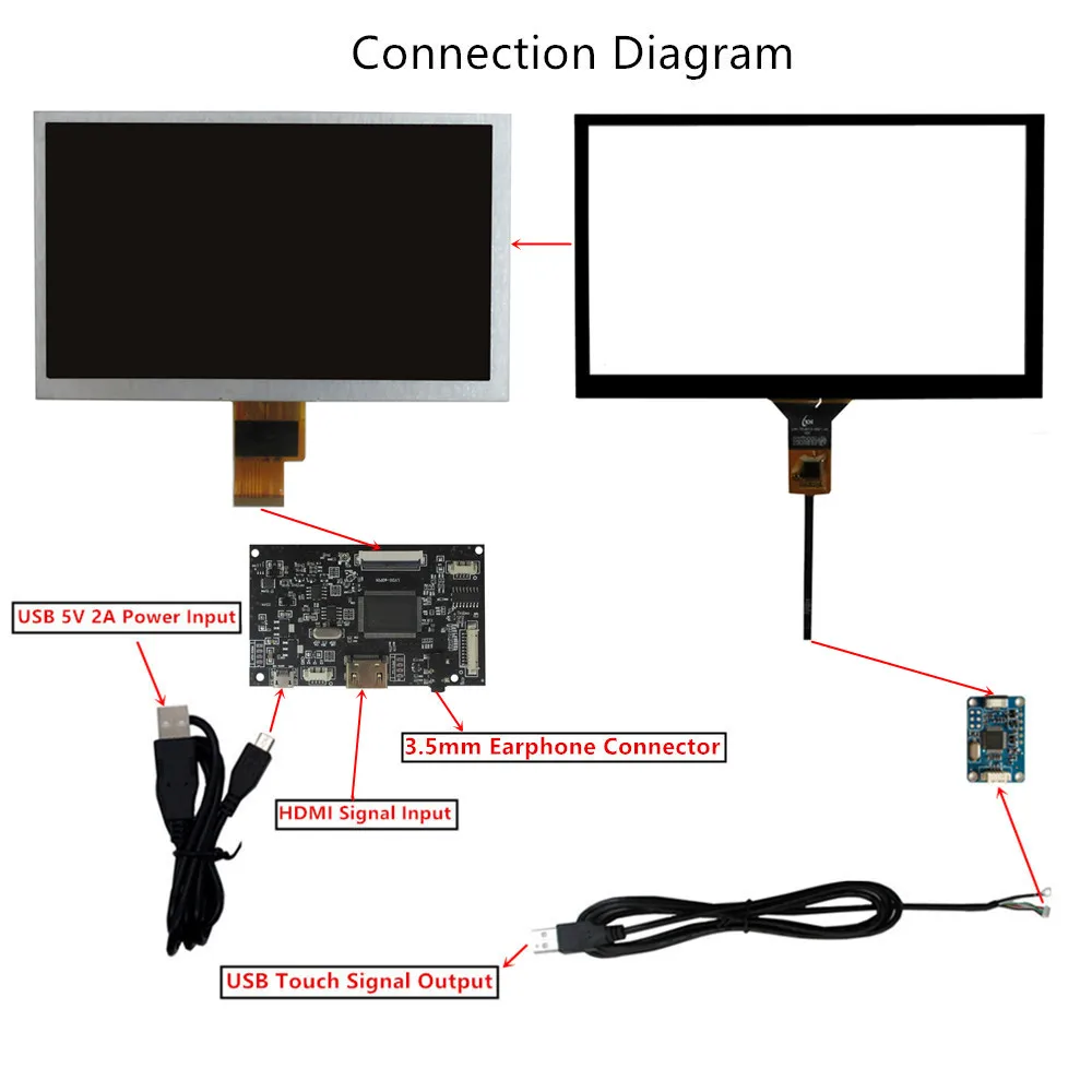 Imagem -06 - Lcd Display Screen Monitor Driver Control Board Digitador Áudio Compatível com Hdmi Touchscreen 1024x600