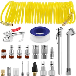 20Pcs Air Compressor Accessories Kit Universal 1/4inchx25ft Recoil Poly Air Hose Kit Heavy Duty Air Compressor Hose Fitting Kit