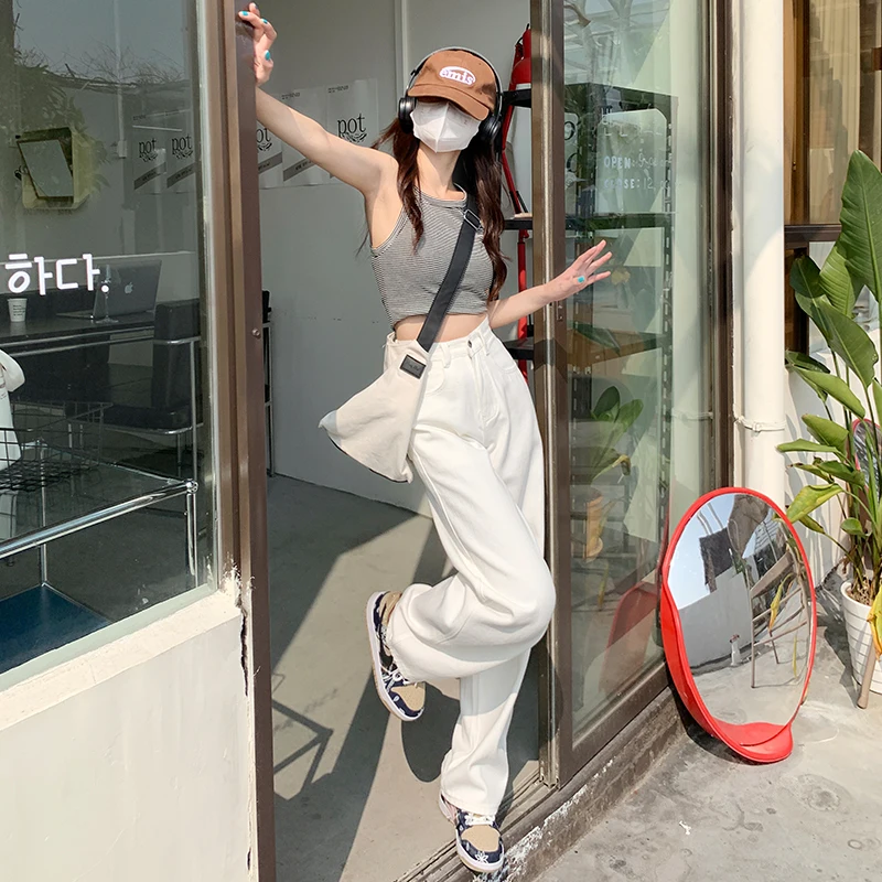 

Прямые джинсы с высокой талией, женские джинсы премиум-класса, не прозрачные, свободный крой, утягивающие драпированные брюки, узкая версия, широкие брюки