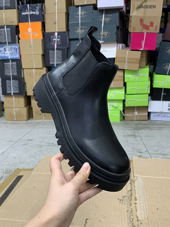 

Comfortable round Toe Thi Heel ort Boots Women's Faion Boots Waterproof Platform Spring Autumn PU Leather Boots