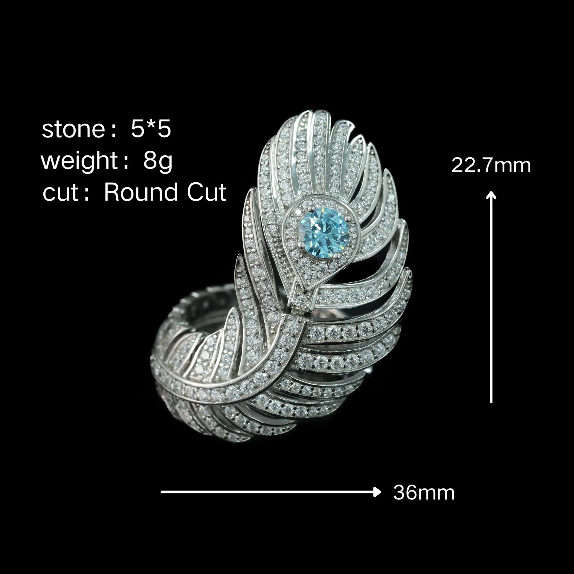 

A lady's ring with artificial sapphire feathers and full diamonds