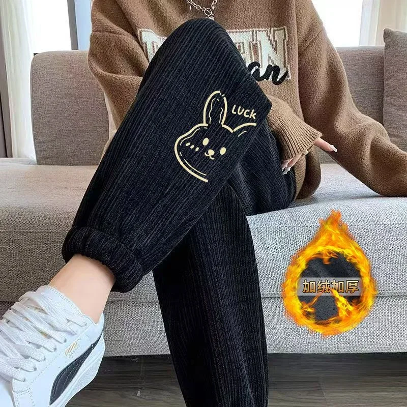 5XL Large Size Autumn Winter Femme Corduroy Trousers Ladies Fashion Sports Pants Korean Women Corduroy Warm Fleece Pantalons