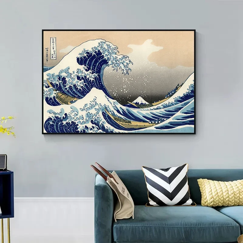 Famous Painting The Great Wave Off Kanagawa Japan Art Poster Canvas Painting Cartoon Sea Wave Wall Art Pictures Room Home Decor