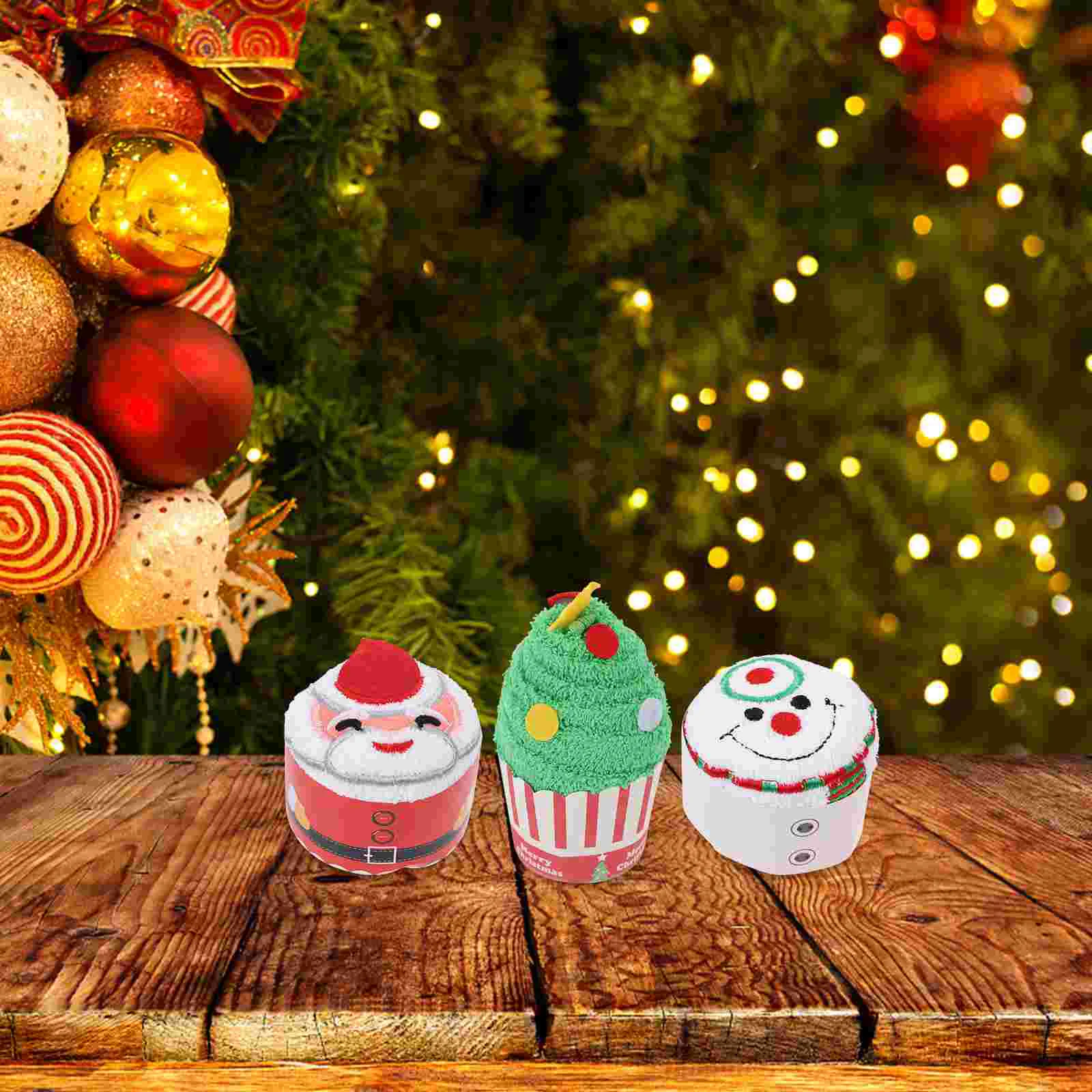 3 Pcs Christmas Towel Tree Towels Cake Modeling Cotton Washcloth Xmas Cupcake Modelling Pure Face Festive Holiday