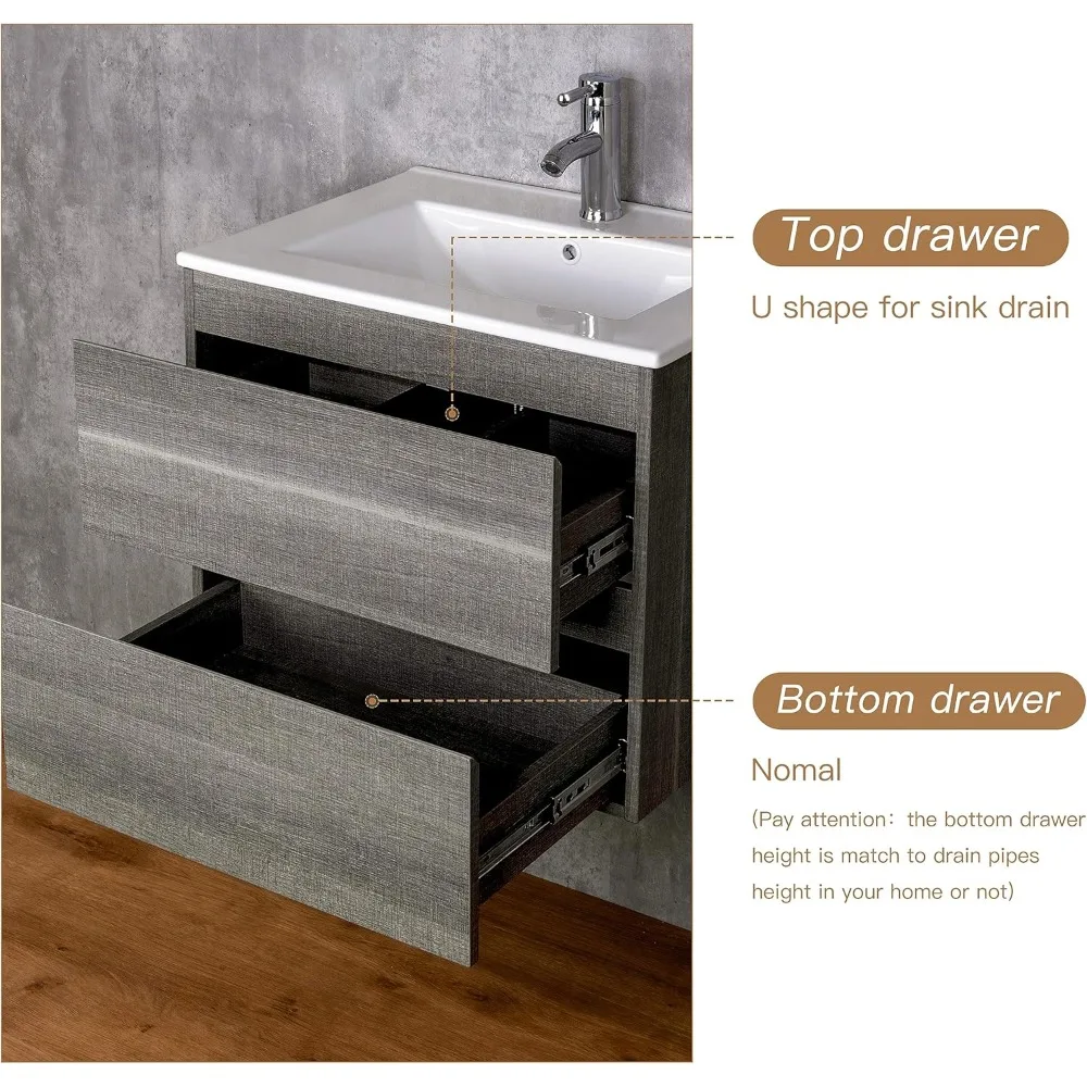 حمام عائم باللون الرمادي 24 مثبت على الحائط مع درجين وحوض سيراميك أبيض للتصميم الحديث #4