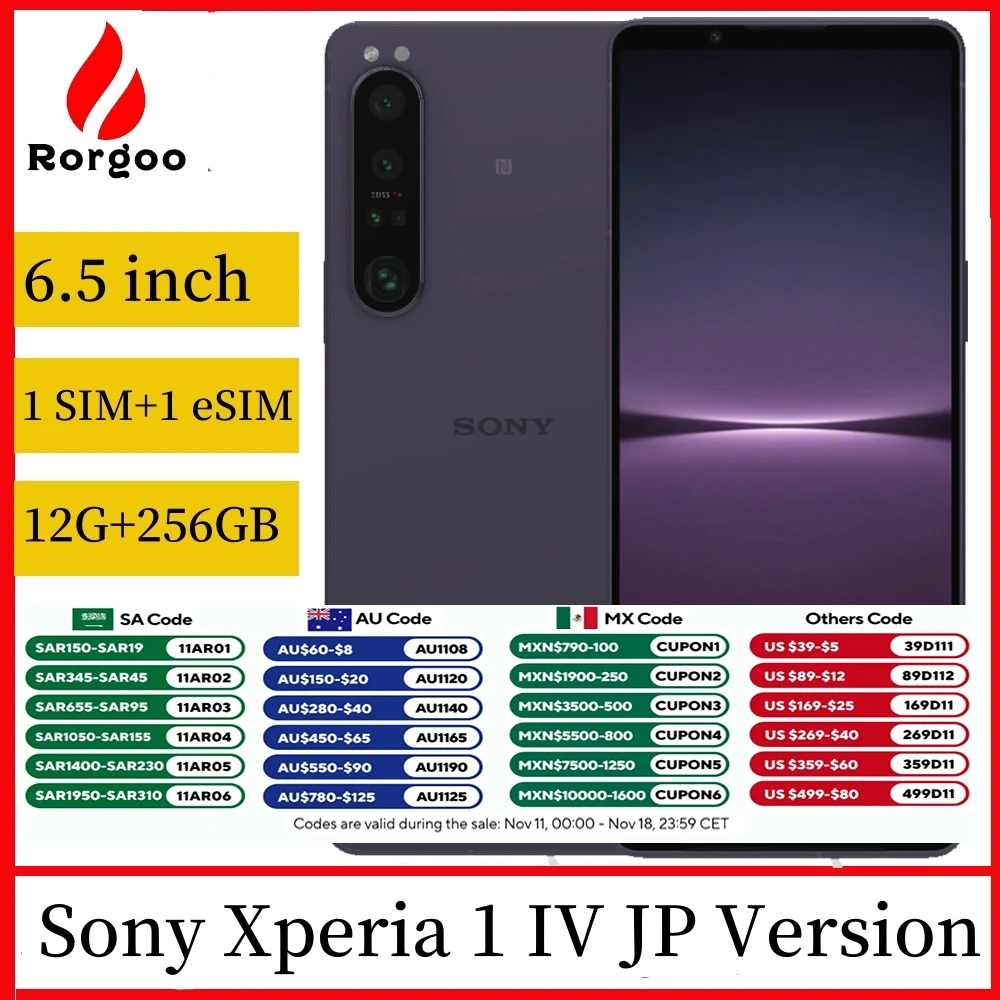 Смартфон Sony Xperia 1 IV, версия JP, 256 ГБ, оригинальный телефон, телефон с экраном 6,5 дюйма, Восьмиядерный процессор Snapdragon 8, 3 Мп, камера 12 МП, Android