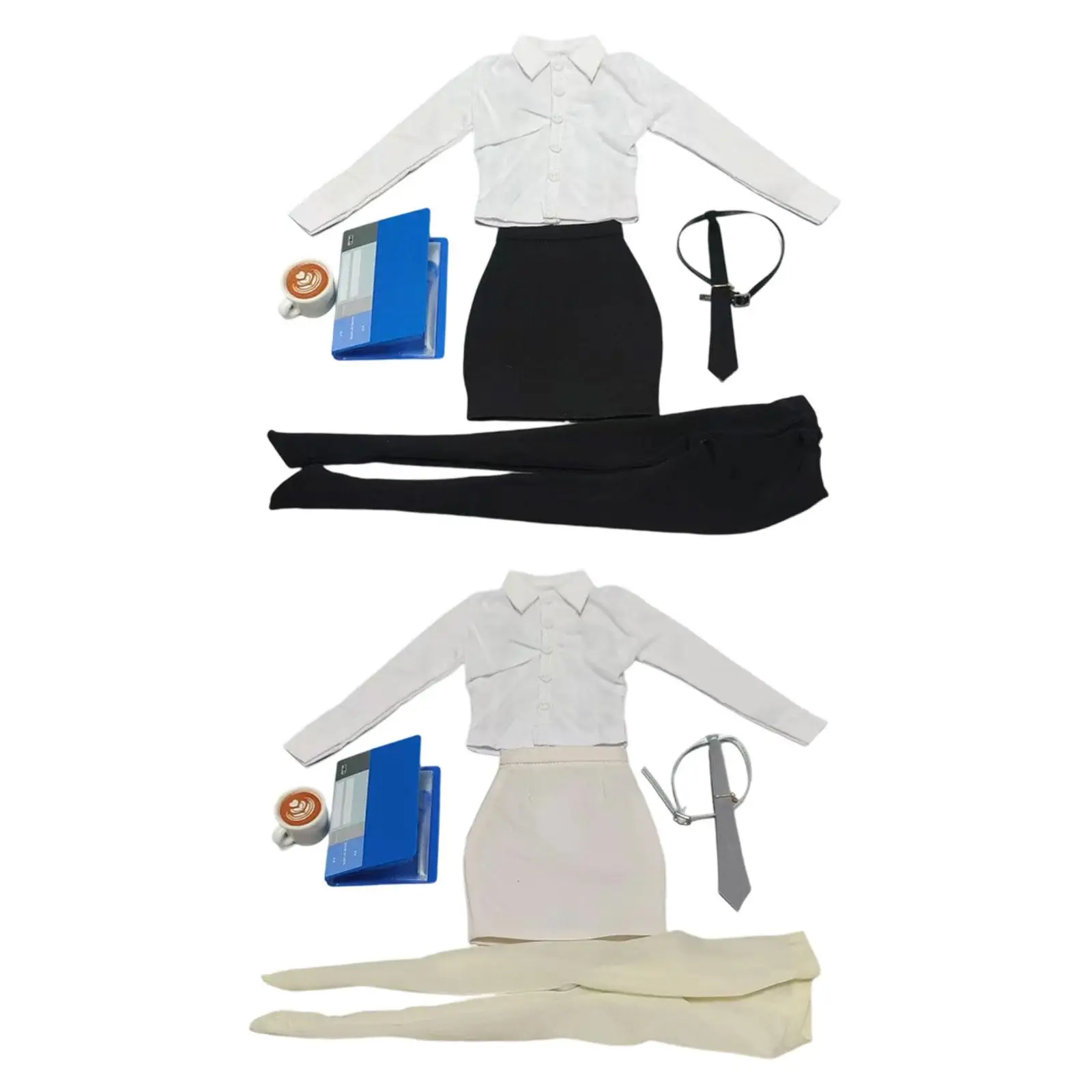 1/6 Schaal Vrouwelijke Kleding Formeel Miniatuur Kostuum voor 12 inch Action Figure Pop Kleding Wit Overhemd Stropdas Panty Koffie Rok