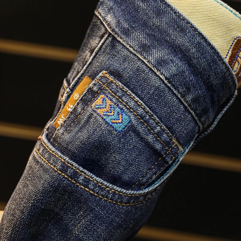 

BBL9907 Американский стиль, осенние новые высококачественные классические легкие роскошные повседневные облегающие эластичные маленькие прямые джинсы для мужчин