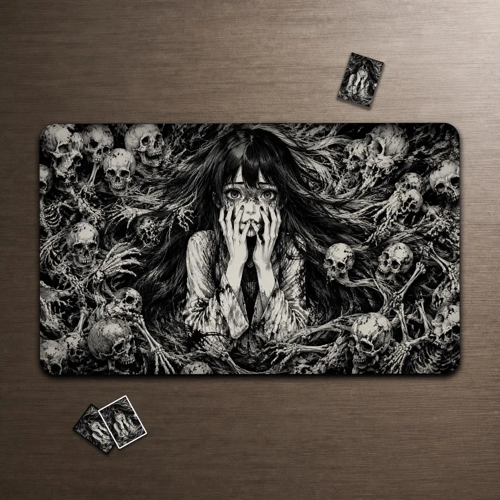 Gothic Horror MTG Playmat, Skull Girl TCG Playmat, Black White Manga Commander Mat, Dark Fantasy Gaming Playmat