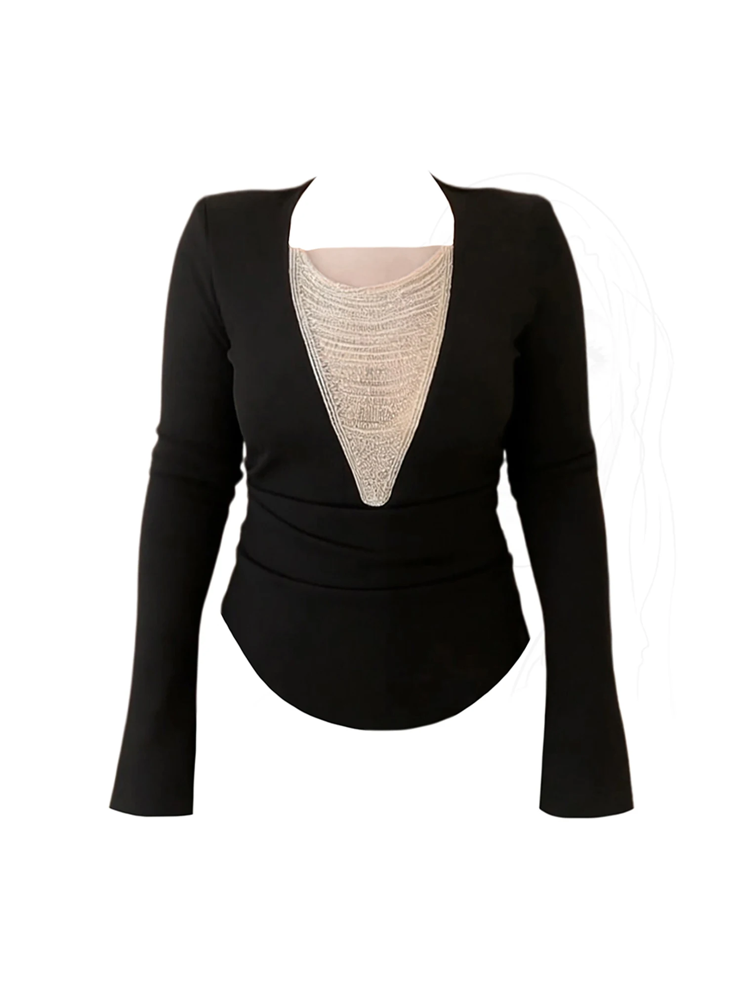 

Women's Black Gothic T-shirt Y2k Gyaru Tee Top 2000s Vintage Aesthetic Long Sleeve Oversize V-Neck T-shirt Clothes Spring Autumn