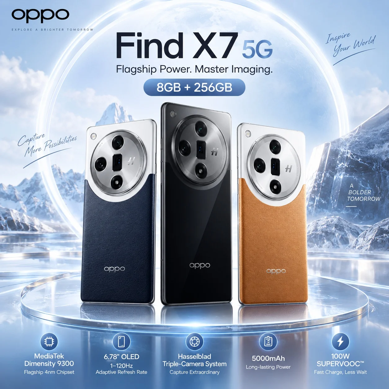 OPPO Find X7 5G Smartphone 8GB+256GB, 4500nit 120Hz OLED Display, Dimensity 9300, 64MP Periscope Camera, 5000mAh, 100W Charge