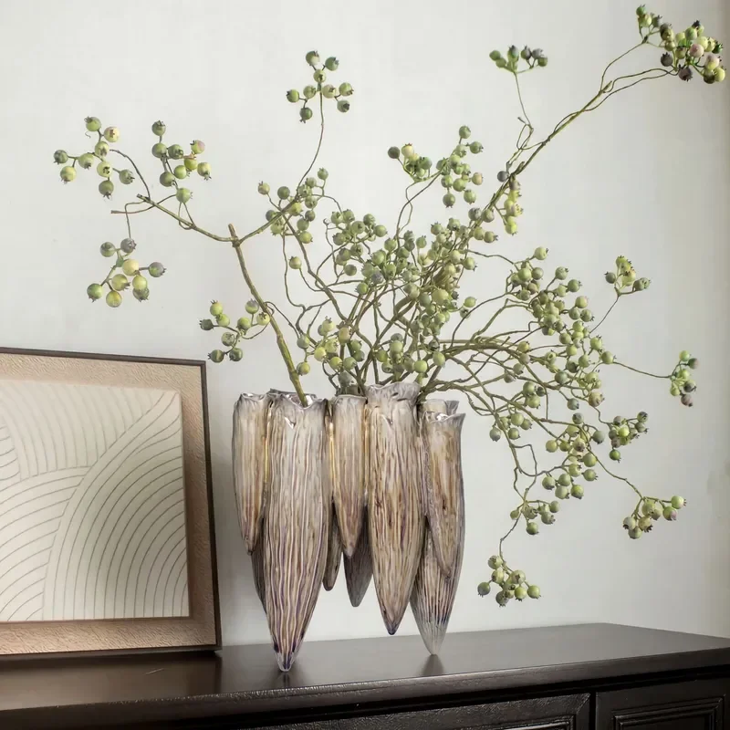 Modern simple handmade ceramic vase ornament, new Chinese living room entrance decorative flower ware, creative home soft