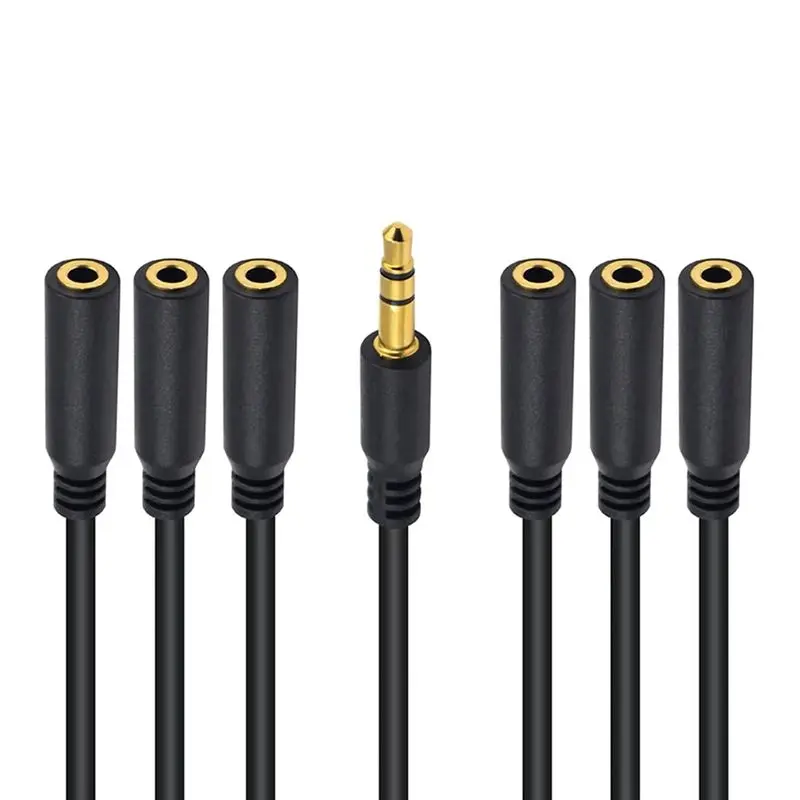 AS95 3.5mm TRS Male to 6-Port Female Headphone Splitter Cable, Stereo AUX Audio Adapter for PC TV MP3 Speaker