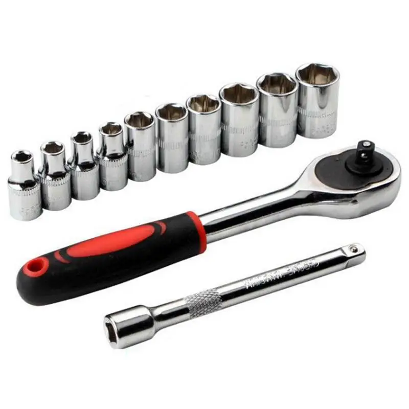 

Socket Wrench 12pcs 1/4In Drive Click Torque Wrench Kit Dual-Direction Adjustable Wrench Kit With Extension Bar Sockets 4-14mm