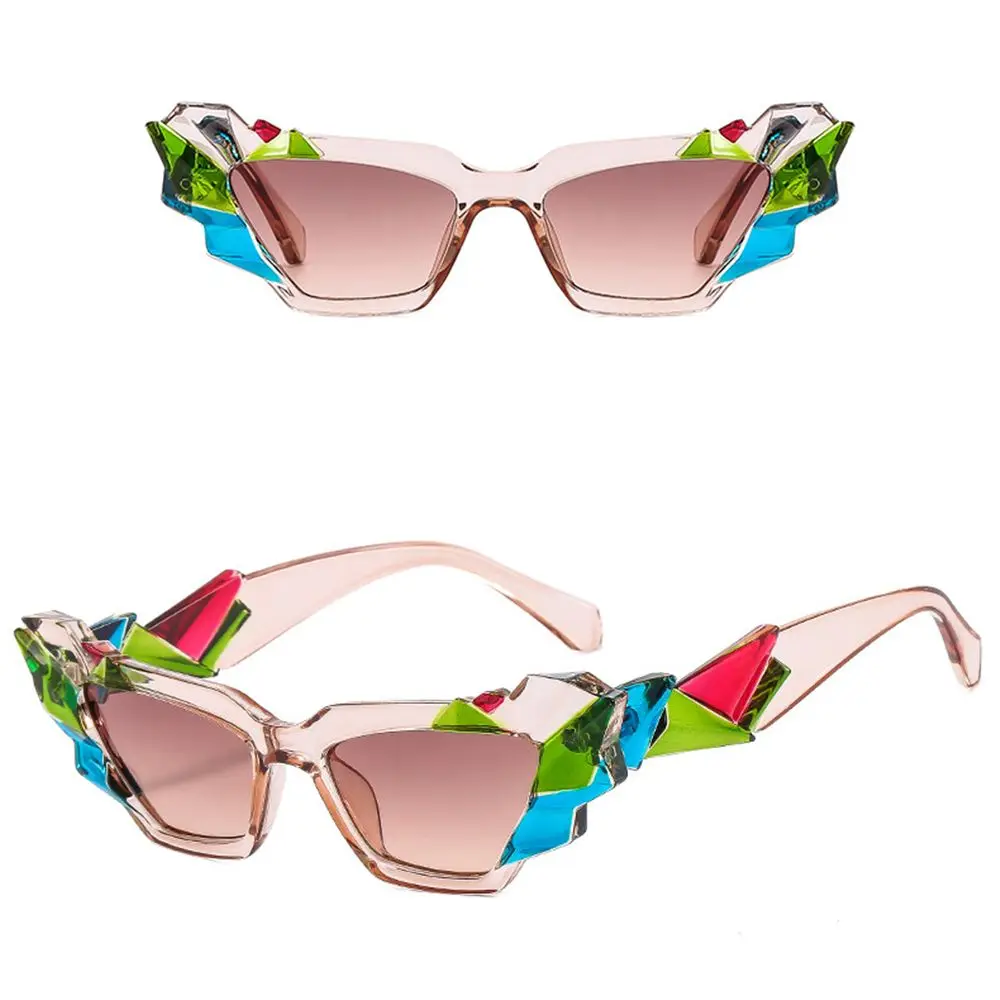 Fashion Colorful Cat Eye Sunglasses Women Retro Unique Polygon Eyewear Shades UV400 Men Candy Colors Gradient Sun Glasses