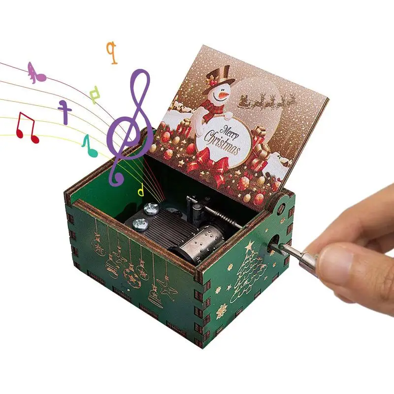 1PC Wooden Hand-cranked Music Box Vintage Christmas Theme Musical Toy Holiday Gift For Homes Dorms Living Rooms Bedrooms Decor