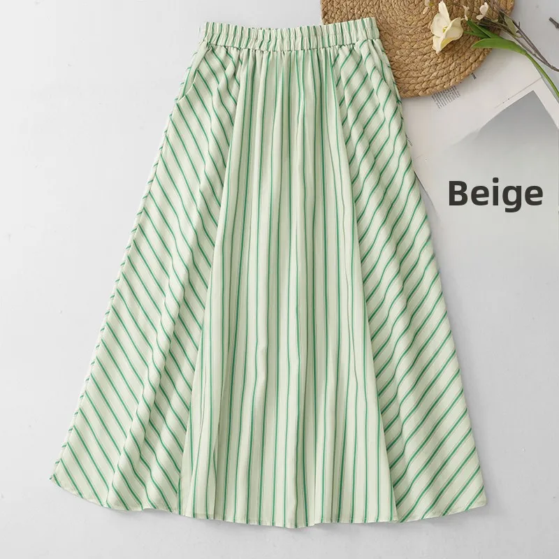  Beach Vacation Striped High Waist Loose Women's Skirt Summer Country Style Elastic Waist Loose Slimming Half-length Skirt