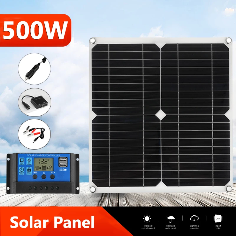 500W Solar Panel Kit Portable Solar Plate 20A-100A Controller Solar Cells Power Bank for Phone RV Car Camping Outdoor Charging