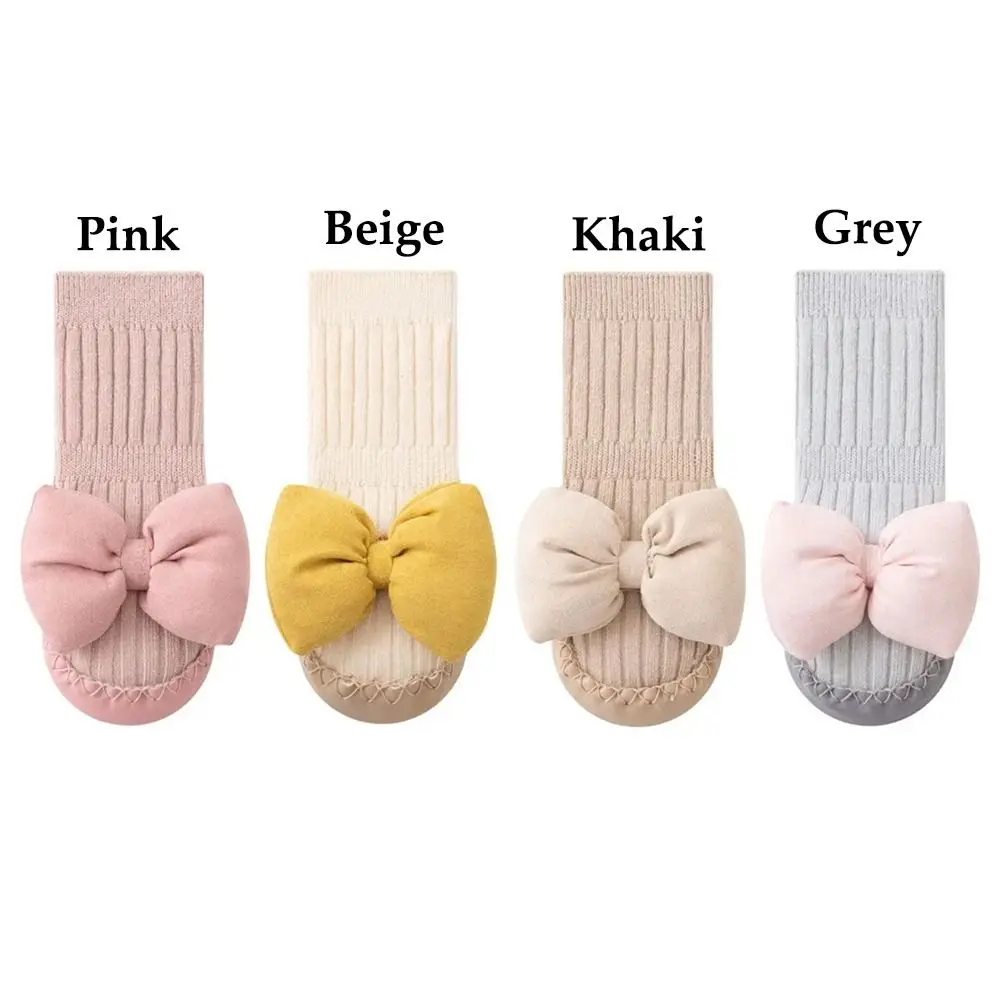 1Pair New Middle Tube Socks Shoes Bow Soft Soled Children Toddler Shoes Autumn Anti-Slip First Walkers Floor