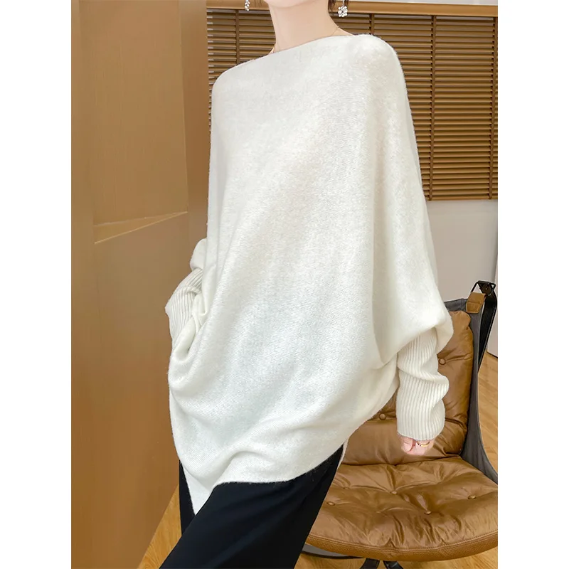 Hot Sale 100% Pure Wool Knitted Sweater Women Shawl Long Sleeve Loose Cashmere Knitwear 2024 Winter New Fashion Female Jumpers