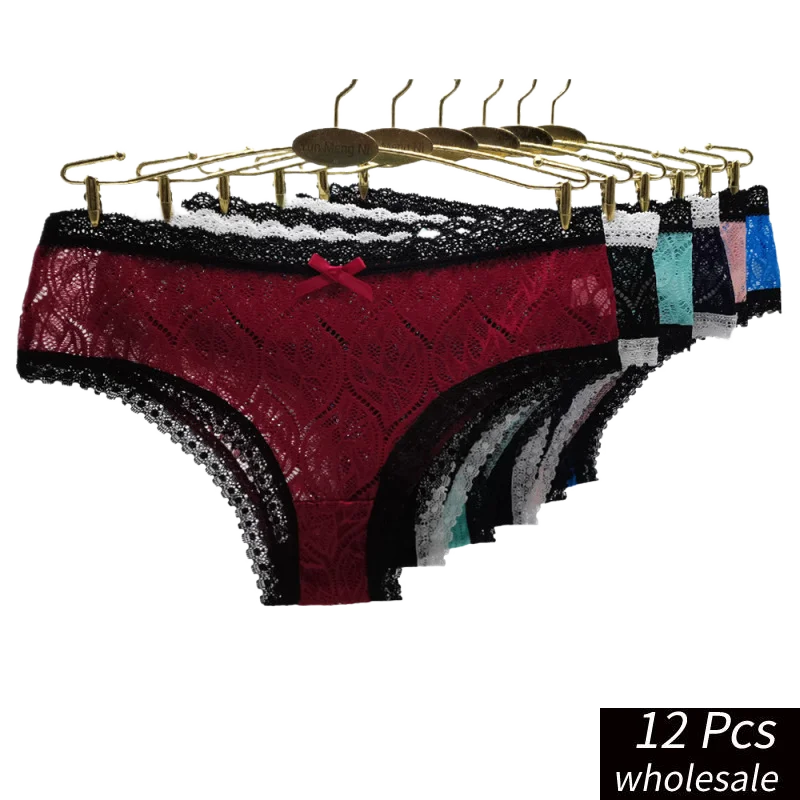 Alyowangyina 12 pcs/lot wholesale Women Intimates panties  Underpants  Soft Sexy lace hollowed out Underwear Briefs #89502