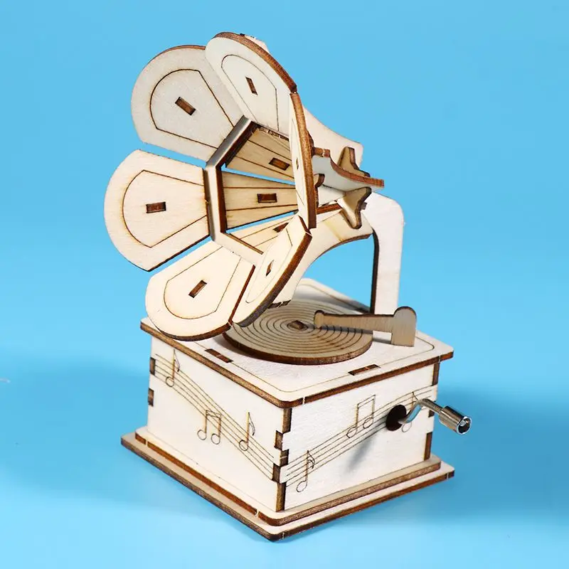 

Gramophone Beautiful Music Movement Hand-crank Music Box Technology Small Production Hand-assembled Production Student Puzzle