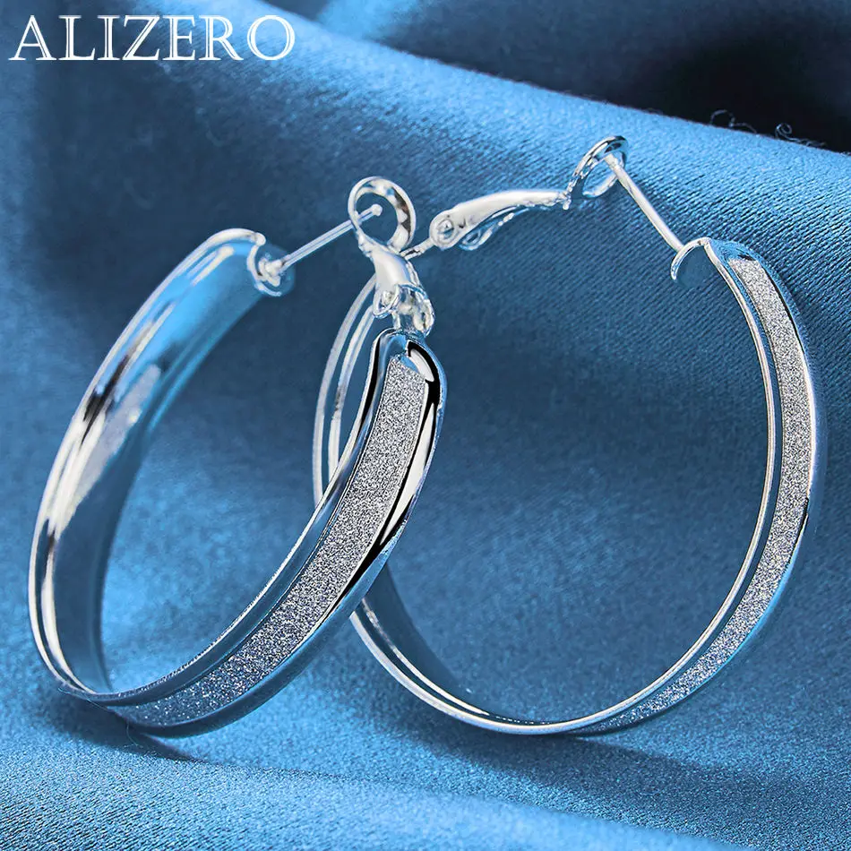 

ALIZERO 925 Sterling Silver Frosted Hoop Earrings for Women Fashion Accessories Jewelry Unique Texture Perfect Gift Idea