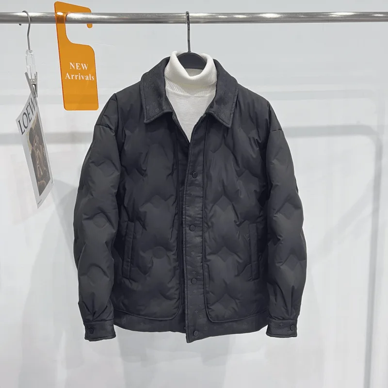 

Оригинальный дизайн Зима 2025 Мужская пуховая куртка с 90% белым пухом, ткань Emed, воротник-стойка, теплая, утолщенная, повседневная