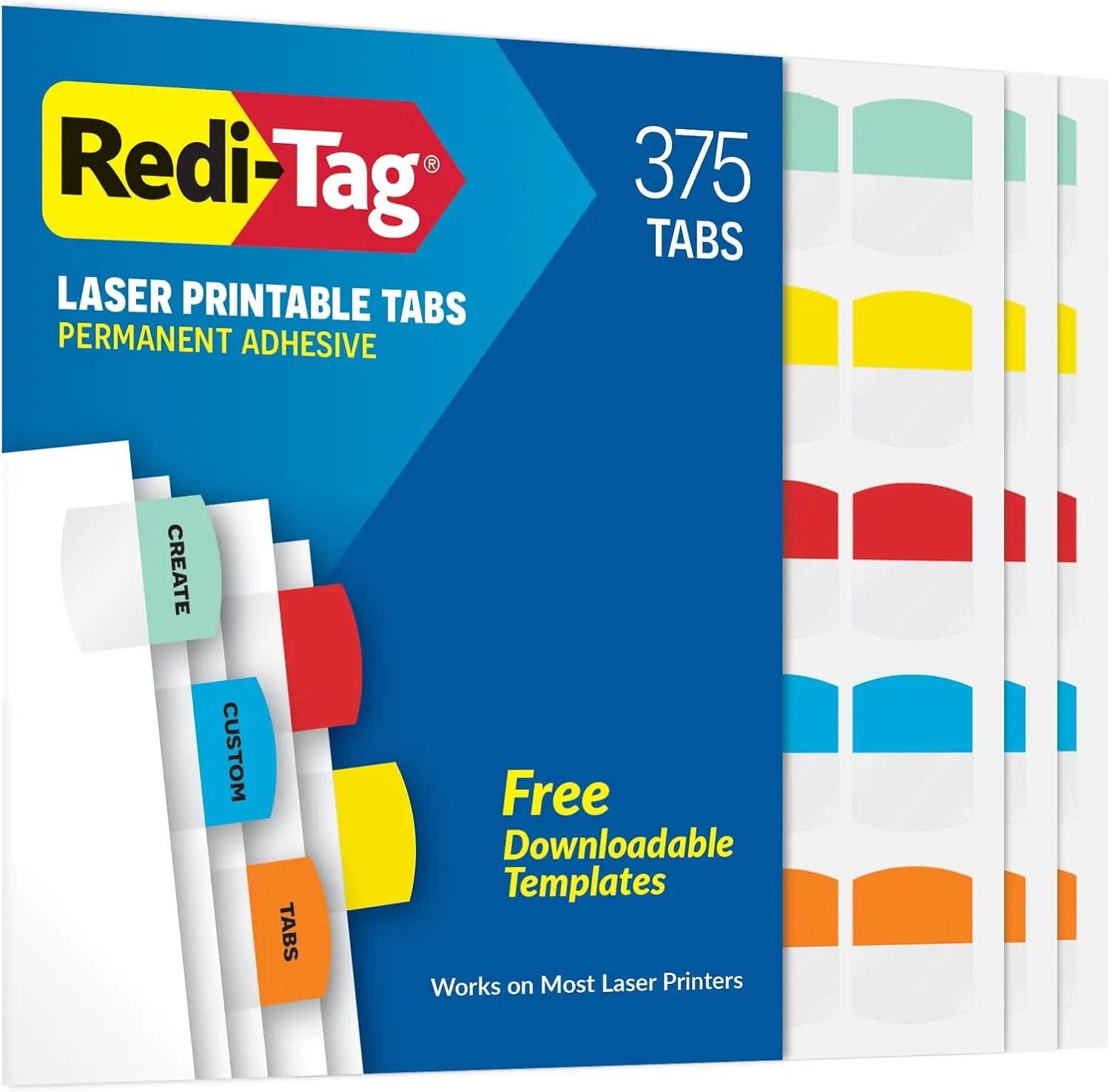 

Customizable Laser Printable Index Tabs, 5 Assorted Colors, 375 Pack, Permanent Adhesive, 1.125"x1.25"