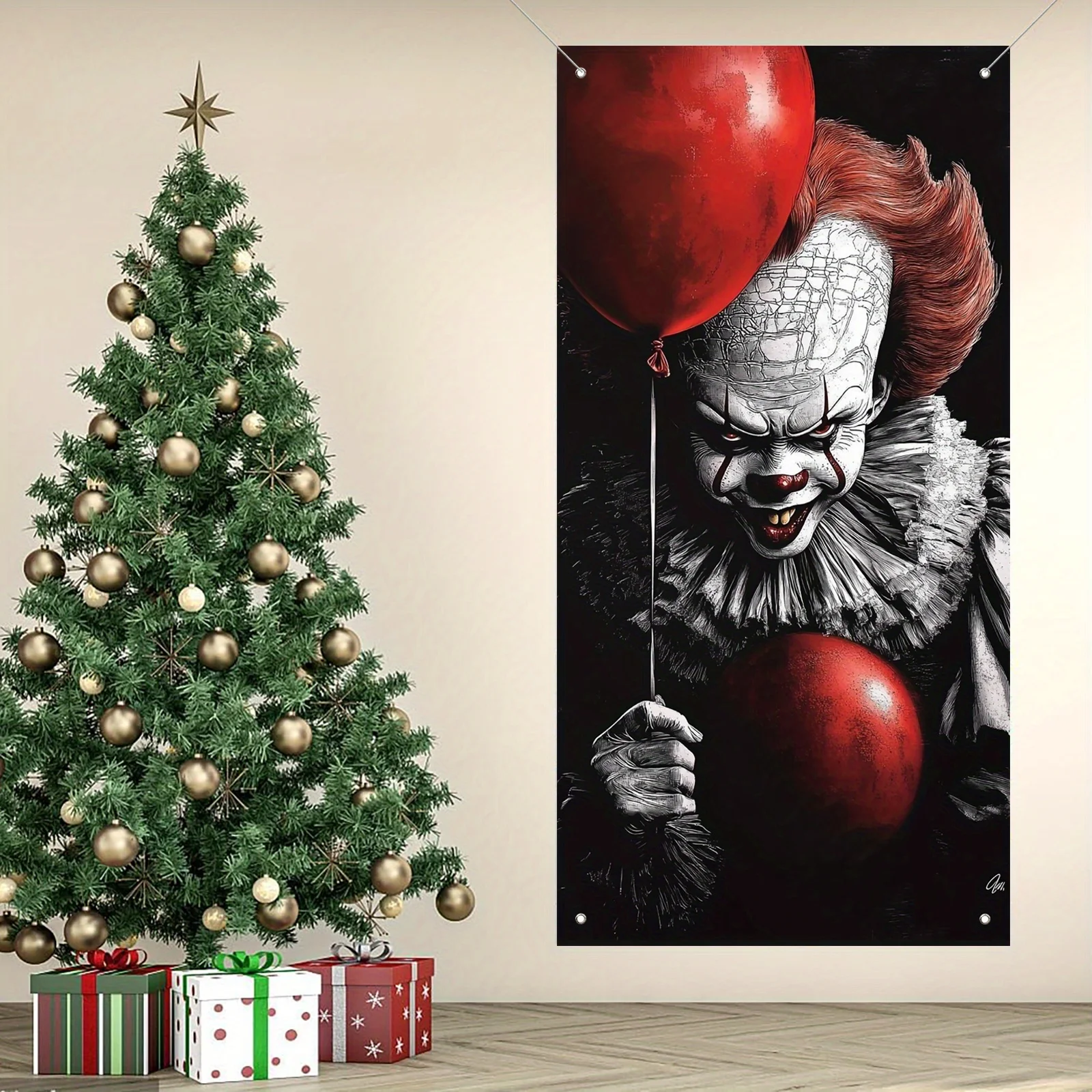 لافتة باب ثنائية الأبعاد، قطعة واحدة، لافتة باب Clown Penny Wise 2D - ديكور حفلات مخيف ومخيف، ديكور الهالوين #2