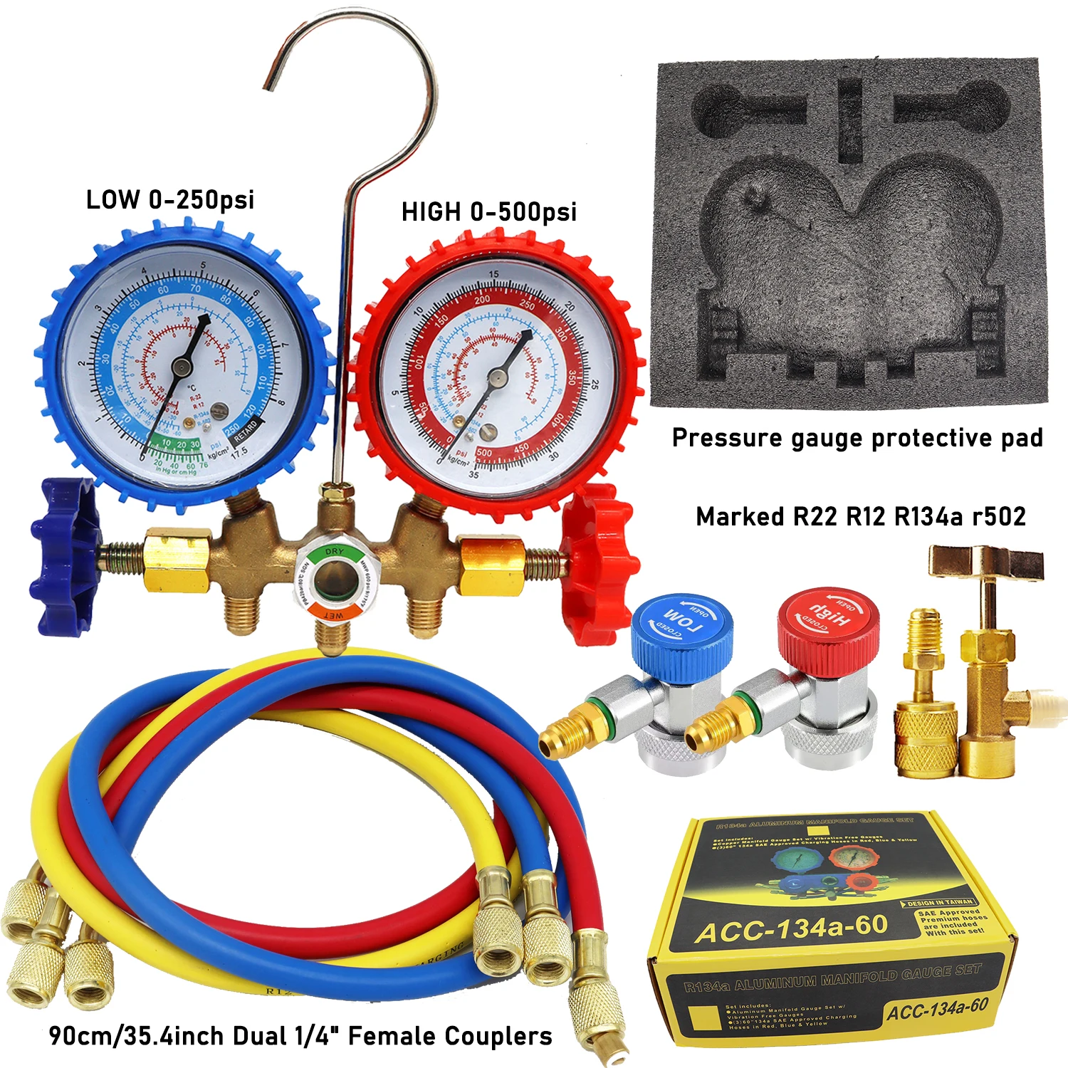 R134a R22 R12 R502 Refrigerant manifold meter set AC manifold meter set Refrigerant diagnostic meter set Air conditioning tool