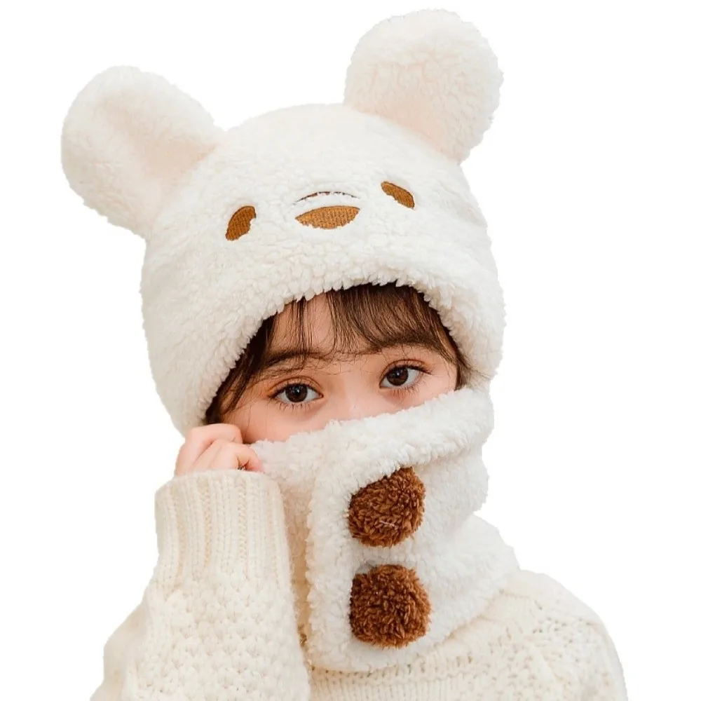 

Fashion Cute Little Bear Ear Protection Cap Cold Proof Windproof Hat Scarf One-Piece Keep Warm Pullover Hat Winter