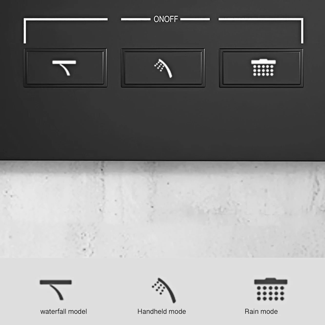 Imagem -04 - Torneira de Chuveiro de Latão Preto Simples High-end Interruptor de Chave de Design de Parede Cascata de Funções Sistema de Tomada de Água