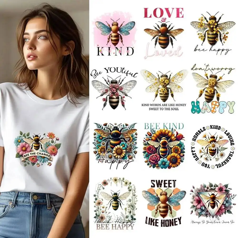 

25 см креативные нашивки с цветочным рисунком пчелы Be Kind Letter Transfer для одежды DIY моющаяся рубашка уровня A термонаклейки