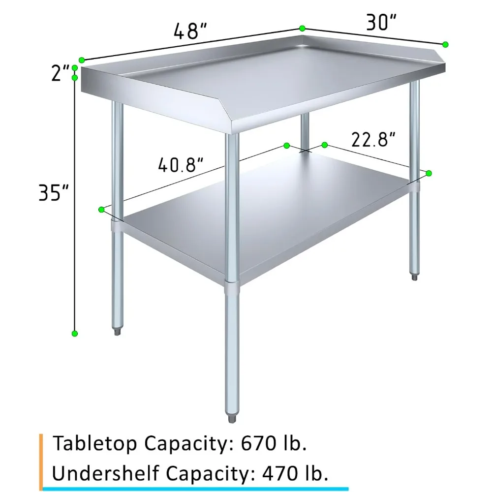 Commercial Work Table with Backsplash and Sidesplashes Stainless Steel Table with Sideguards, 48" Long x 30" Deep